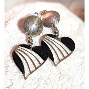 Silver and Black Heart Clip-Ons